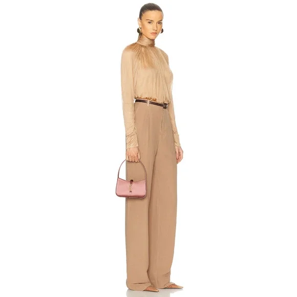 Saint Laurent Mini Le 5 A 7 Hobo Dragee Pink Satin Gold YSL Logo Top Handle Bag - Picture 3 of 16